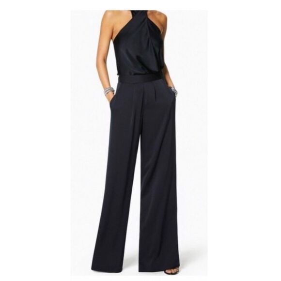 Ramy Brook Satin Iris Wide Leg Pants in Black. - Picture 1 of 10